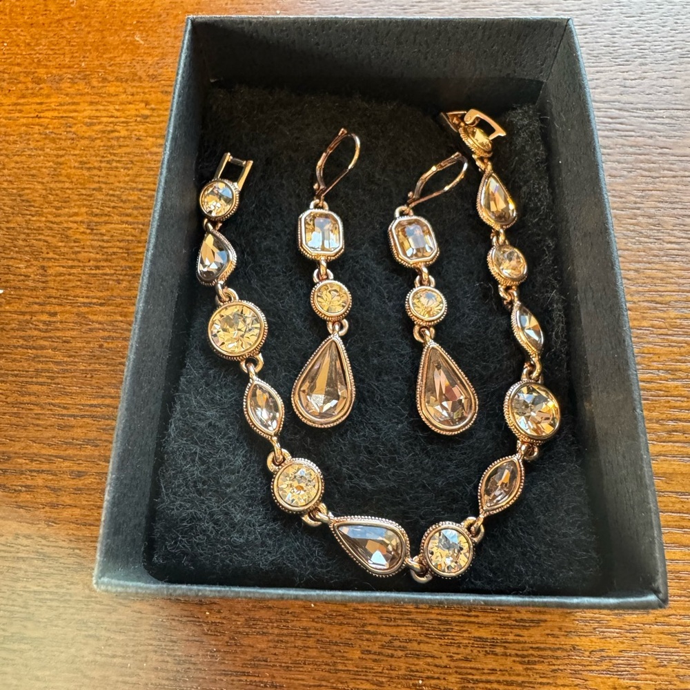 GIVENCHY Rhinestone Bracelet & Earrings In Rose Gold- Stamped - Picture 2 of 12
